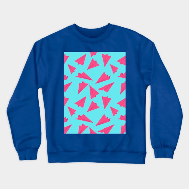 Paper Planes Pattern Pink Blue Crewneck Sweatshirt by DrawingEggen